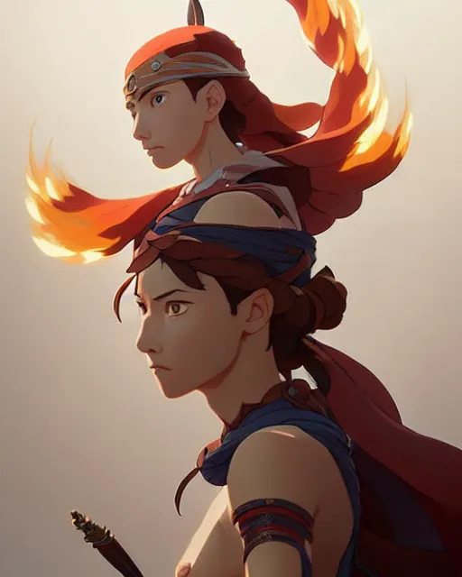 Image similar to azctec warrior, actress julia fox, detailed perfect face, exquisite details, fire magic, mid view, design on a white background, by studio muti, greg rutkowski makoto shinkai takashi takeuchi studio ghibli