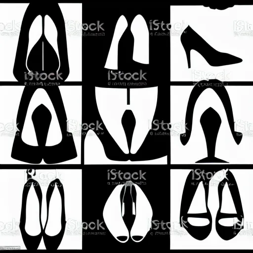 Prompt: Set of different woman platform shoe silhouettes, vector art. black white,