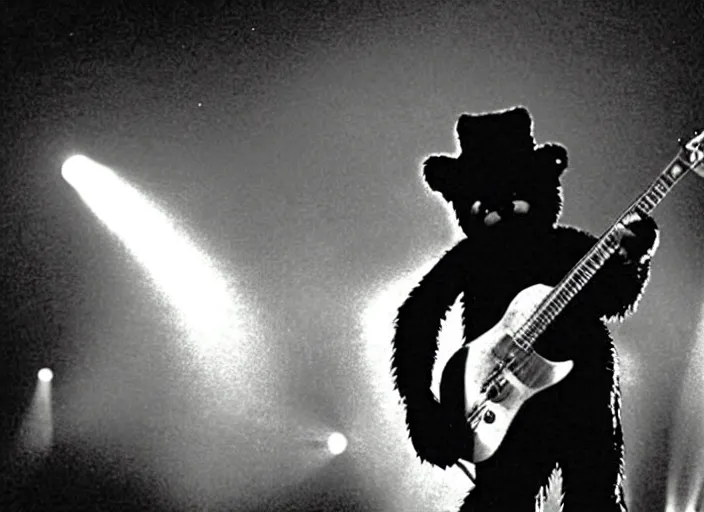 Prompt: publicity photo still of smokey the bear in korn live on stage 1 9 9 9, 8 k, live concert lighting, mid shot