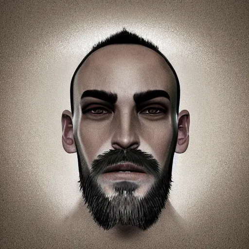 Prompt: symmetrical portrait from a man with a designer beard, Artstation