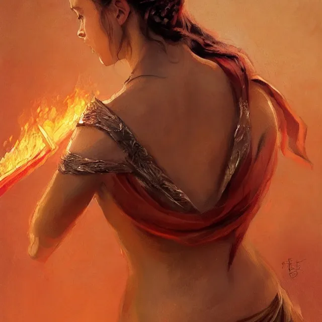 Image similar to daenerys targaryen as a firebender, portrait, elegant, intricate, digital painting, artstation, concept art, smooth, sharp focus, illustration, art by konstantin korovin and daniel f. gerhartz and john howe