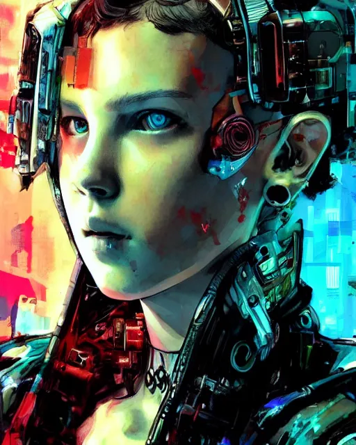 Image similar to cyberpunk millie bobby brown by yoji shinkawa