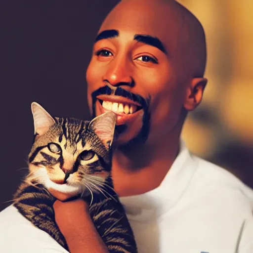 Image similar to tupac holding a cat, 4 k