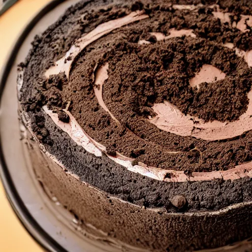 Image similar to a slice of cake made of mud and dirt, with earthworms crawling on it, food photography, dslr, f3.5