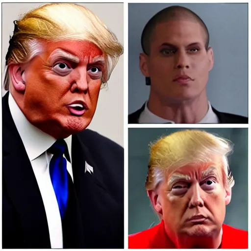 Image similar to michael scofield disguised as donald trump