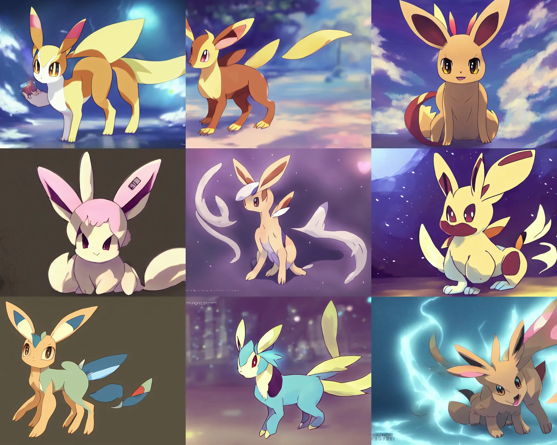 Prompt: an adorable quadruped pokemon, eeveelution with a computer theme, soft lighting, cute face, by makoto shinkai, pixiv