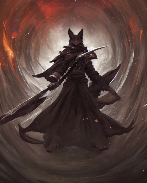 Image similar to Kitsune Fox Sorcerer, magic the gathering artwork, D&D, fantasy, cinematic lighting, centered, symmetrical, highly detailed, digital painting, artstation, concept art, smooth, sharp focus, illustration, volumetric lighting, epic Composition, 8k, art by Akihiko Yoshida and Greg Rutkowski and Craig Mullins, heroic pose, oil painting, cgsociety, Tree Woodland atmosphere