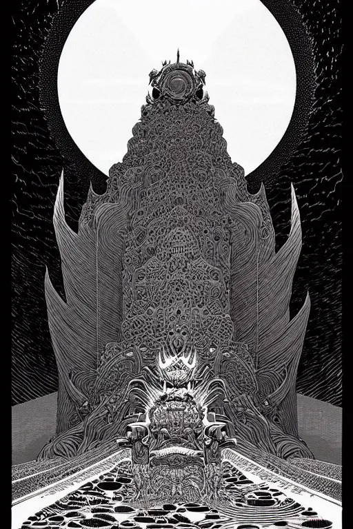 Image similar to infermal majesty's throne by nicolas delort, moebius, victo ngai, josan gonzalez, kilian eng