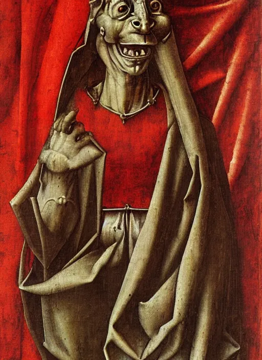 Image similar to red devil Gargoyle, Medieval painting by Jan van Eyck, Hieronymus Bosch, Florence