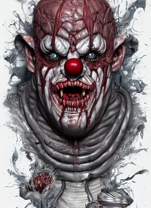 Image similar to evil horror clown, monster anatomy, ross tran, vivid colors, anatomical, highly detailed sculpture, intricate detailed, ommatidia, 8 k, cinematic atmosphere, post - processing