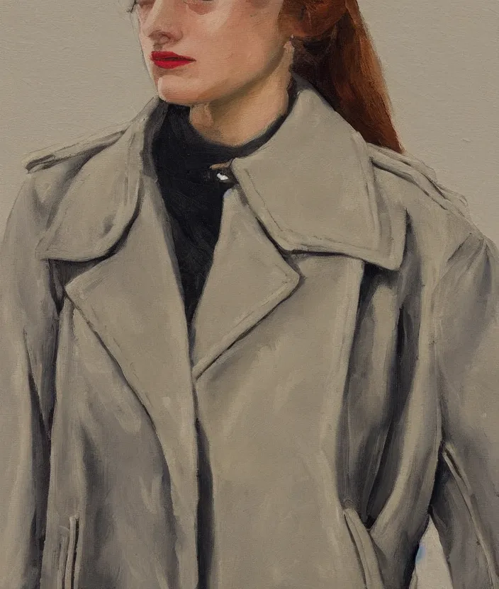 Prompt: a very detailed painting of an 8 0 s jacket with big shoulder pads, very aesthetic leather jacket, detailed closeup of leather jacket, front view, very fashionable, in the style of edward hopper and oswald hornby joseph birley and susan ryder, very small brushstrokes, 4 k,