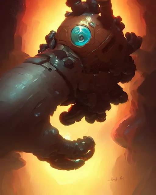 Prompt: a tiny creature with a huge power glove, bust shot, smooth, intricate, elegant, power aura, digital painting, artstation, concept art, sharp focus, illustration, art by justin gerard and josan gonzalez,