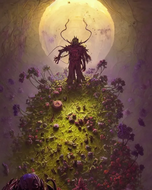 Image similar to the platonic ideal of flowers, rotting, insects and praying of cletus kasady carnage thanos davinci nazgul wild hunt doctor manhattan chtulu mandelbulb ponyo botw bioshock, d & d, fantasy, ego death, decay, dmt, psilocybin, concept art by randy vargas and greg rutkowski and ruan jia