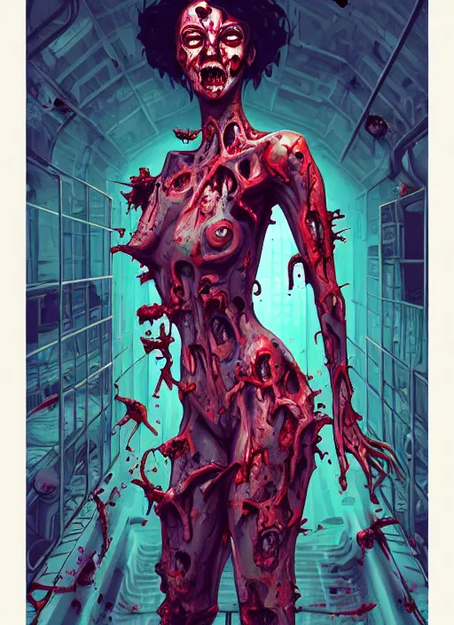 Image similar to zombie in sci fi prison, tristan eaton, victo ngai, artgerm, rhads, ross draws