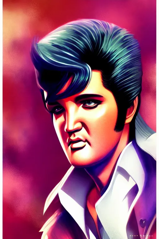 Image similar to elvis presley, manga cover art, detailed color portrait, artstation trending, 8 k, greg rutkowski