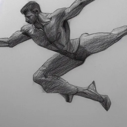 Image similar to a drawn man want flying. pencil sketch.