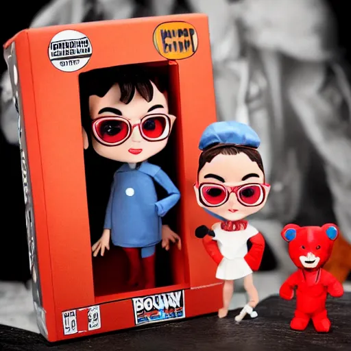 Image similar to audrey hepburn cos play bear outfit, stop motion vinyl action figure, plastic, toy, butcher billy style