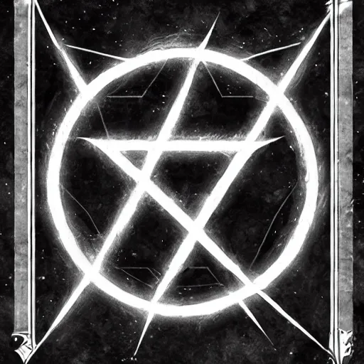 Image similar to magic pentagram iconography old book logo diablo blizzard digital art, trending on art station kvlt by peder balke by fernando forero mystic high contrast bold colors noir