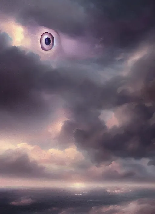 Image similar to a beautiful painting of a single eye in a cloudy sky, fantasy art, matte painting, beautiful colors