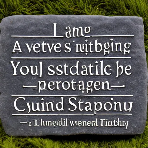 Prompt: meaning of life quote, chiseled on stone, words, stone plaque