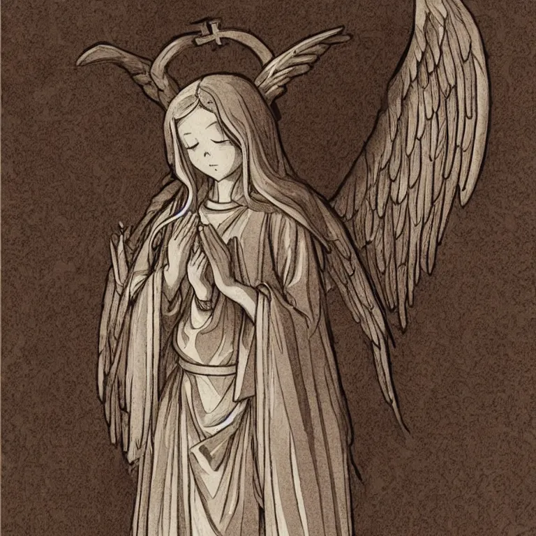 Image similar to beautiful detailed illustration of catholic anime angel praying in church, pixiv