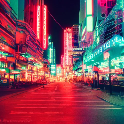 Prompt: photo futuristic city of neon lights, cinestill, 800t, 35mm, full-HD