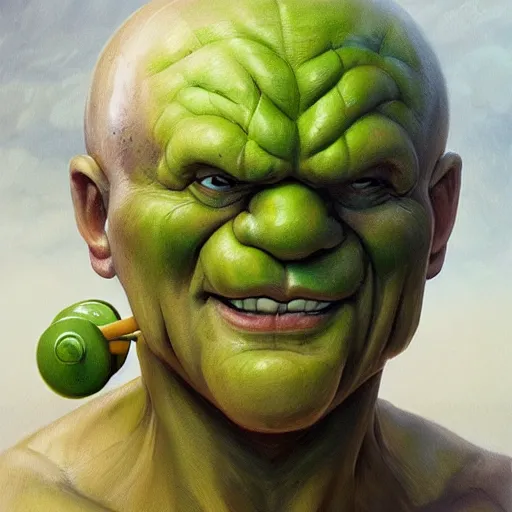 Image similar to a masterpiece portrait of popeye with huge biceps holding a broccoli. very detailed eyes. intricate, elegant, highly detailed. trending on artstation, digital art, by stanley artgerm lau, wlop, rossdraws, james jean, andrei riabovitchev, marc simonetti, yoshitaka amano