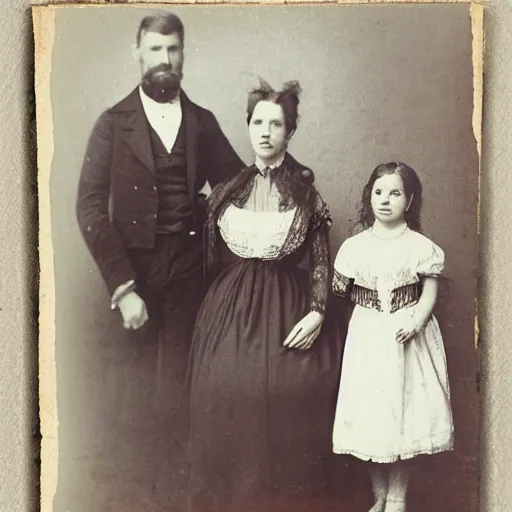 Prompt: 1 8 0 0 s family taking a portrait with a ghost, historical photograph