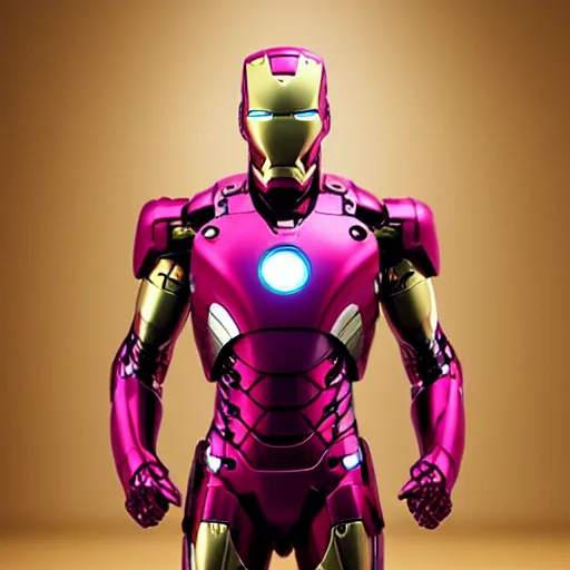 Image similar to pink and gold iron man suit, 4k realistic photo