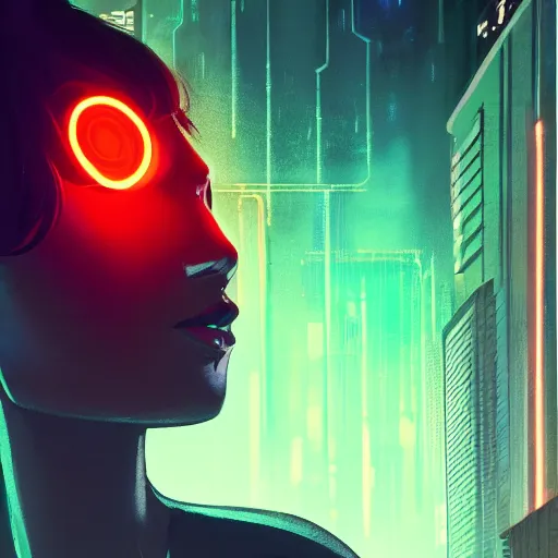 Prompt: portrait of rachael from bladerunner, cyberpunk city background, nighttime, low-key neon lighting, 4k, HQ, official media, anime key visual, makoto shinkai, ilya kuvshinov, lois van baarle, rossdraws, detailed, trending on artstation