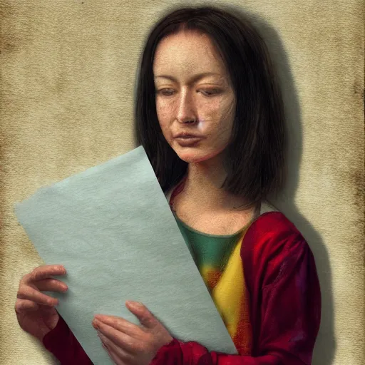 Prompt: a scholar holding onto their papers, digital art