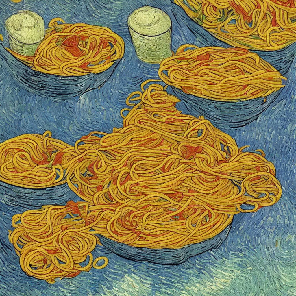 Prompt: Van Gogh eating spaghetti