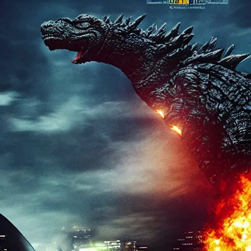 Prompt: liam neeson, godzilla, movie poster, profile shot, high quality, realistic, head to head