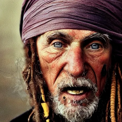 Image similar to portrait of an expressive face of an old pirate by annie leibovitz