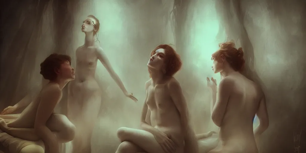 Prompt: The lovers, Tom Bagshaw, 8k, photorealism, global illumination, volumetric lighting, CGsociety, radiant light