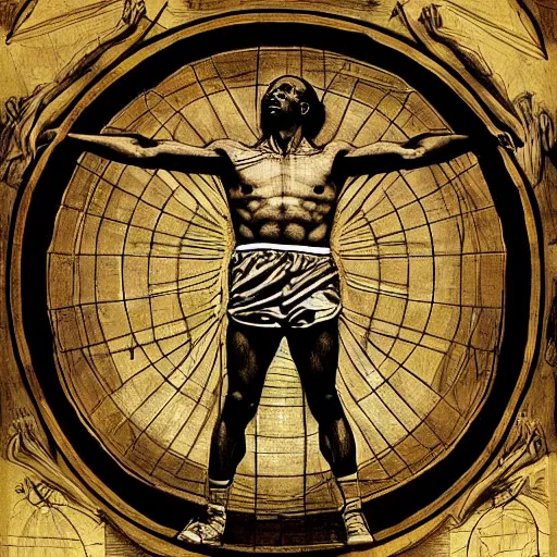 Image similar to Michael Jordan as the Vitruvian Man by leonardo da vinci, detailed, 8k, realistic, intricate blueprint in the style of Franz Xaver Winterhalter