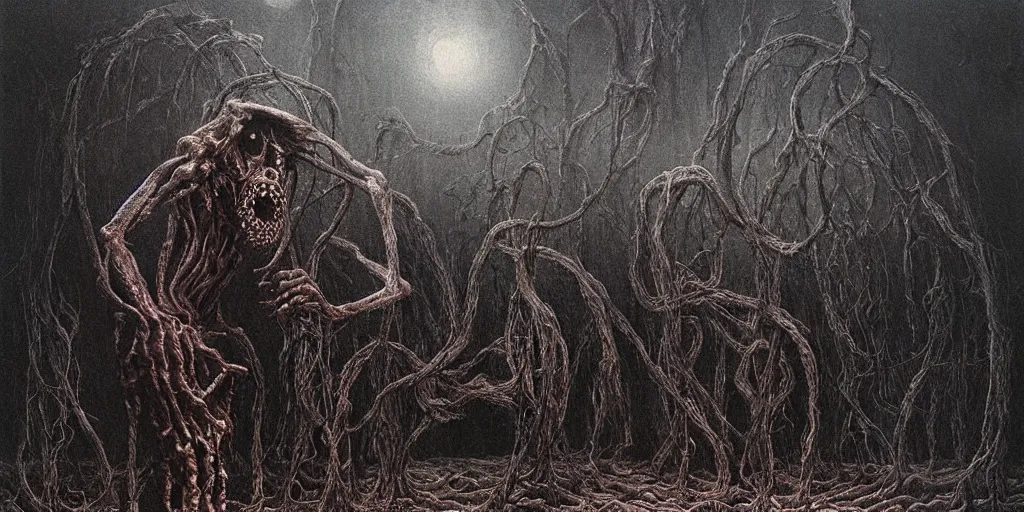 Prompt: fleshy eldritch horror painted by beksinski