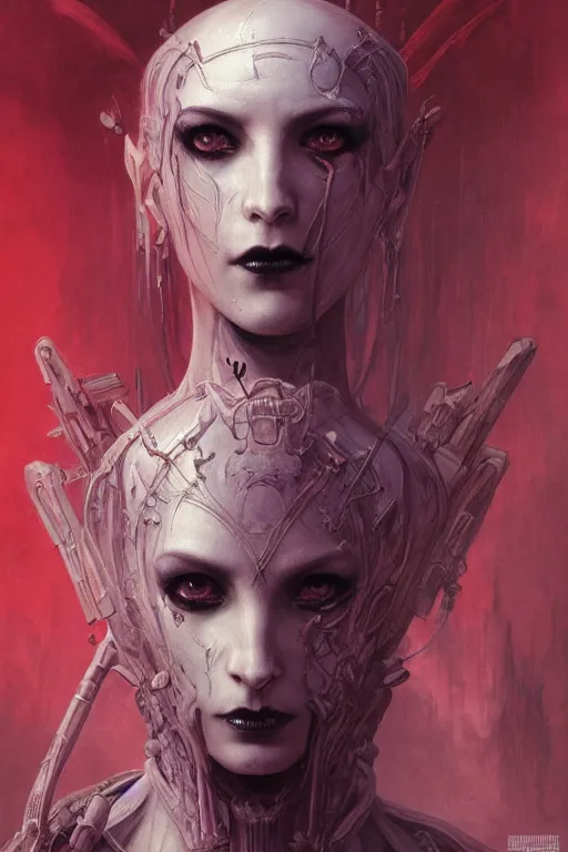 Image similar to Portrait of beautiful pale warhammer 40000 goth maiden, dark fantasy, red light, digital illustration, intricate, highly detailed, smooth, artstation, painted by Wayne Barlowe and Greg Rutkowski and zdislav beksinski and Ruan Jia and Mandy Jurgens and Artgerm and william-adolphe bouguereau