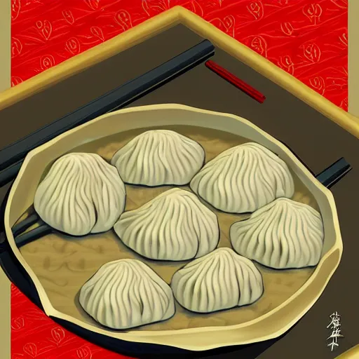 Image similar to shanghai xiao long bao, digital art, style of traditional chinese painting