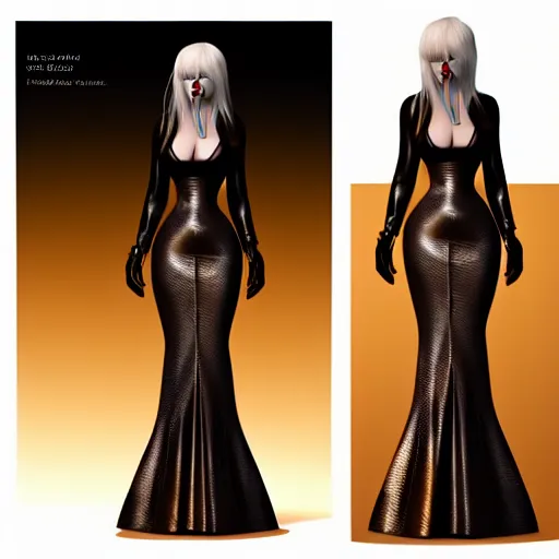 Prompt: curvy feminine hot goth cutie with sublime modest elegant patterned bronze-black snakeskin leather neck-high gown, cgsociety, photorealistic, comfy ambience, idealistic, 16k, smooth, sharp focus, trending on ArtStation, volumetric lighting, fully clothed, worksafe