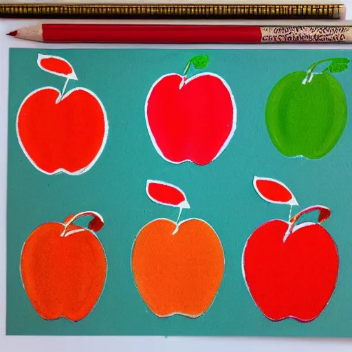 Prompt: shoe (red apple) lace ((orange pencil)) (((green leaf)))