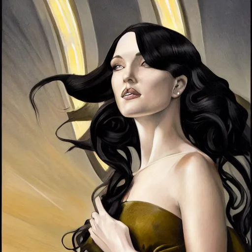 Prompt: a streamline moderne, art nouveau, multi - racial portrait in the style of charlie bowater, and in the style of donato giancola, and in the style of charles dulac. intelligent, expressive eyes. symmetry, ultrasharp focus, dramatic lighting, semirealism, intricate symmetrical ultrafine streamline moderne background detail.