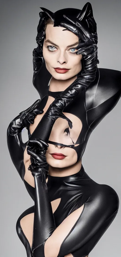 Image similar to Margot Robbie as Catwoman, vertical wallpaper, XF IQ4, 150MP, 50mm, F1.4, ISO 200, 1/160s, natural light