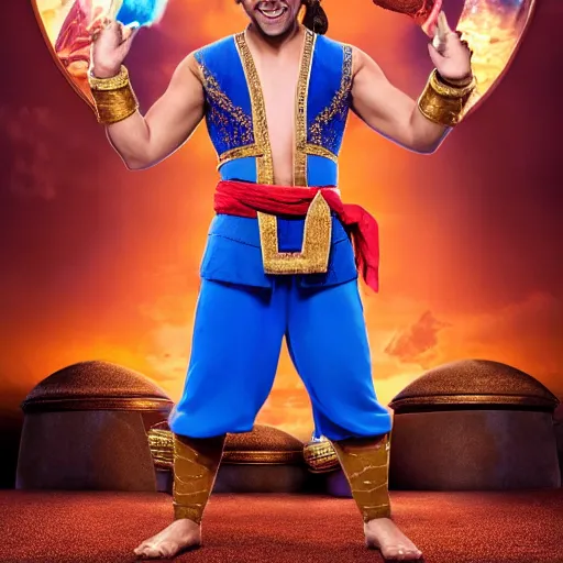 Image similar to HQ Still of Xavi Hernandez as the genie in Aladdin (2019)