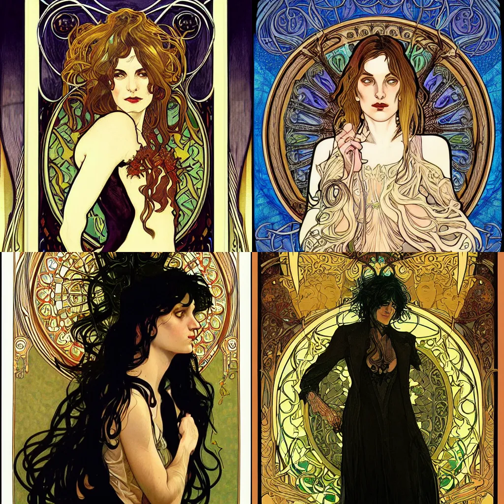 Prompt: detailed art nouveau painting of the endless from neil gaiman the sandman, fantasy intricate elegant highly detailed digital painting artstation smooth sharp focus illustration by Alphonse Mucha