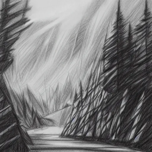 Image similar to beautiful landscape, pencil drawing, trending on artstation