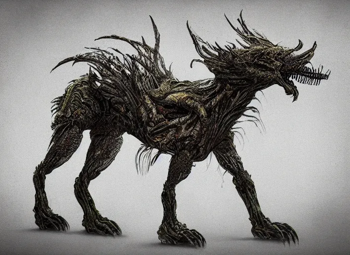 Image similar to detailed full body concept art nightmare Chernobyl mutated animal in full intricate detail, ultra detailed, digital art, octane render, 4K, dystopian, micro details