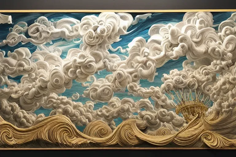 Image similar to a huge flock of many elaborate intricate smooth sculptural whirling elegant clouds puffy filigreed twisting turning cloud sculptures, tornadoes, art nouveau military environment, soothing, crepuscular, award winning art, epic dreamlike fantasy landscape, ultra realistic,