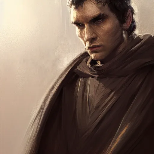 Prompt: portrait of a man by greg rutkowski, jedi knight, he looks like sam witwer wearing black jedi robes, star wars expanded universe, he is about 2 0 years old, highly detailed portrait, digital painting, artstation, concept art, smooth, sharp foccus ilustration, artstation hq