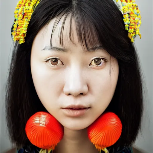 Image similar to photo of chinese young woman by Martin Schoeller , colors, sharpen, 4k, 85mm, award winning, realistic, professional light, detailed